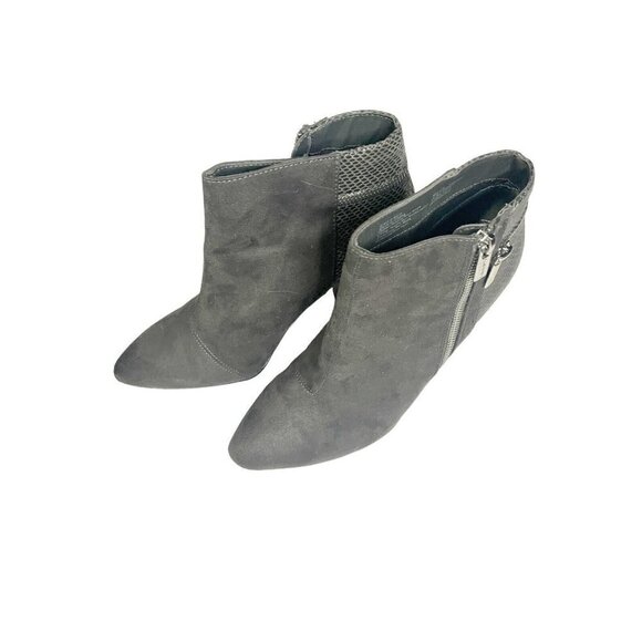 Jennifer Lopez Glide Gray Leather Helled Bootie Size 9 Side Zip Metallic - Picture 4 of 6